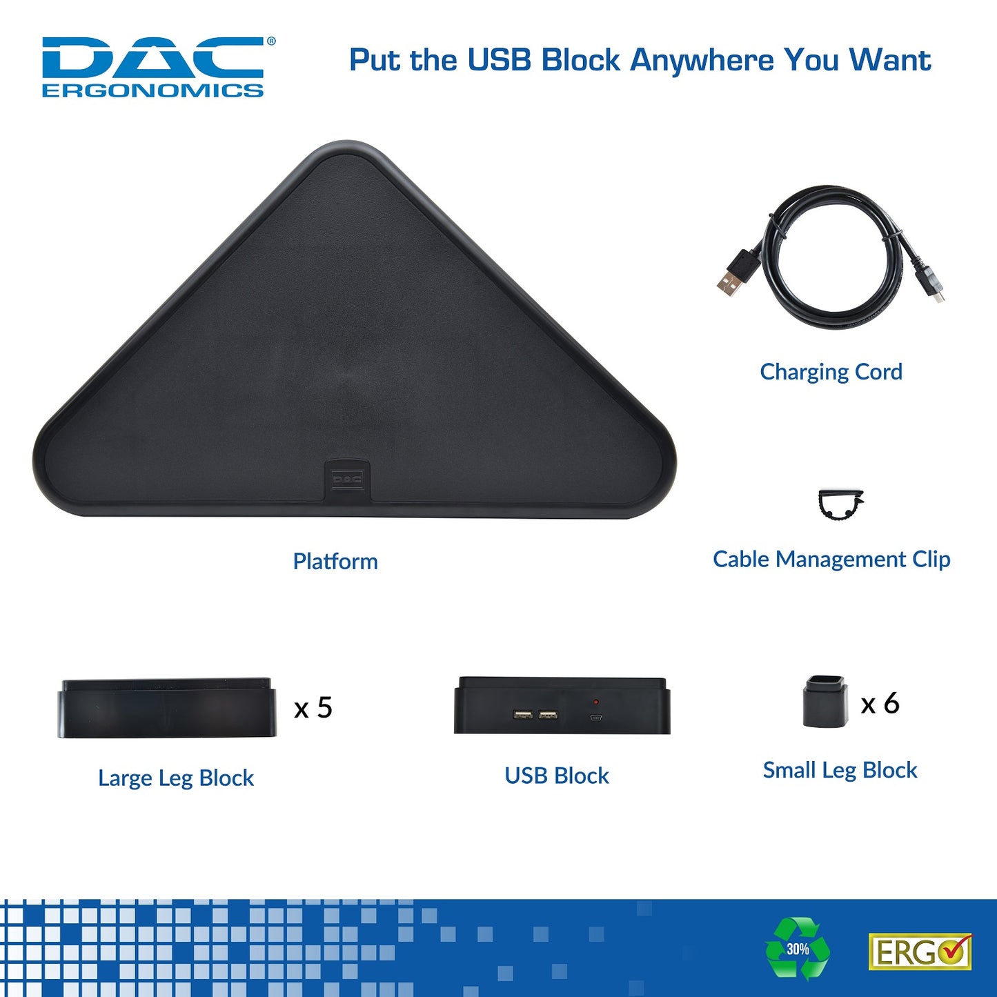 DAC® Stax™ MP-214 Height-Adjustable Corner Monitor/Laptop Stand with 2-USB Ports, Black