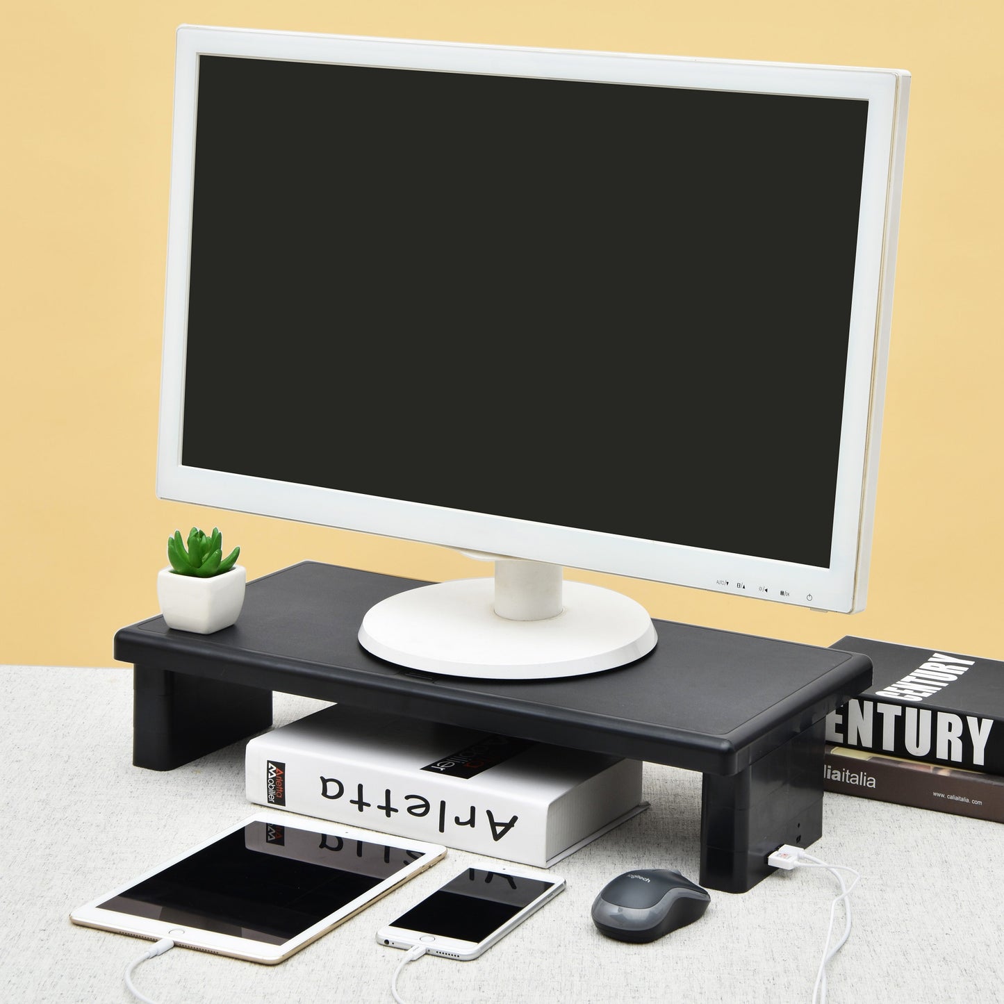 DAC® Stax™ MP-212 Height-Adjustable Ultra-Wide Monitor/Laptop Stand with 2-USB Ports, Black