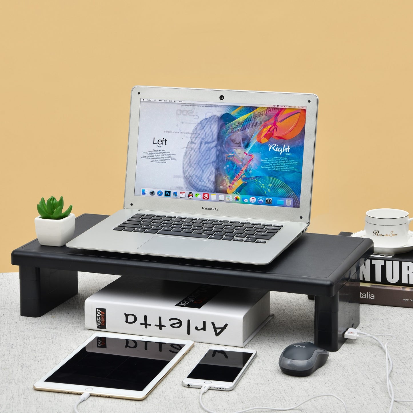 DAC® Stax™ MP-212 Height-Adjustable Ultra-Wide Monitor/Laptop Stand with 2-USB Ports, Black