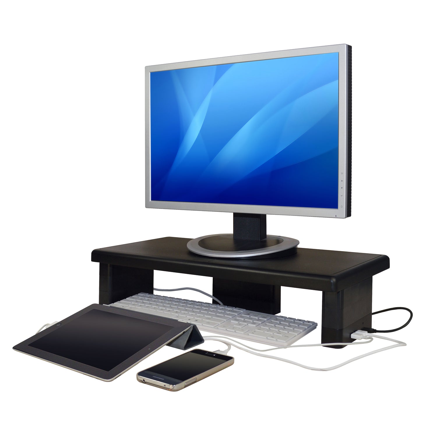 DAC® Stax™ MP-212 Height-Adjustable Ultra-Wide Monitor/Laptop Stand with 2-USB Ports, Black