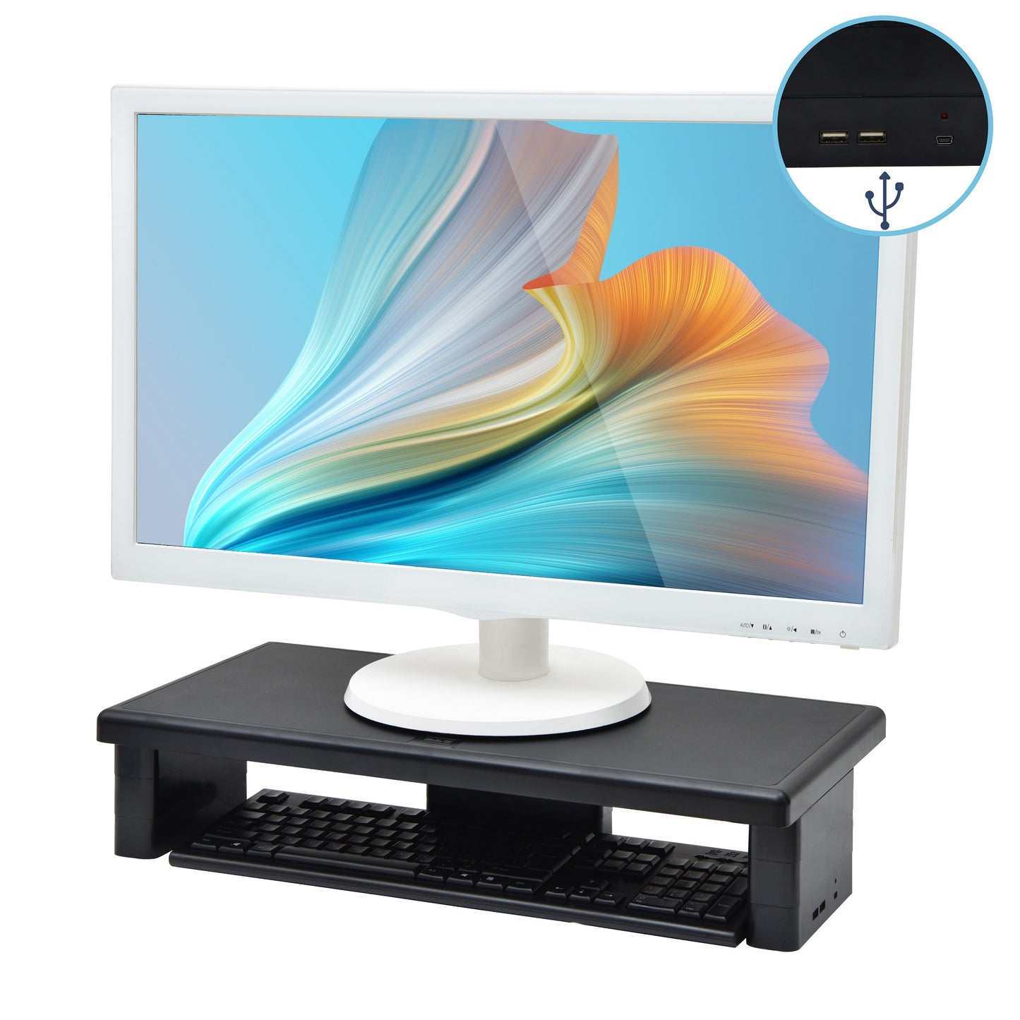 DAC® Stax™ MP-212 Height-Adjustable Ultra-Wide Monitor/Laptop Stand with 2-USB Ports, Black