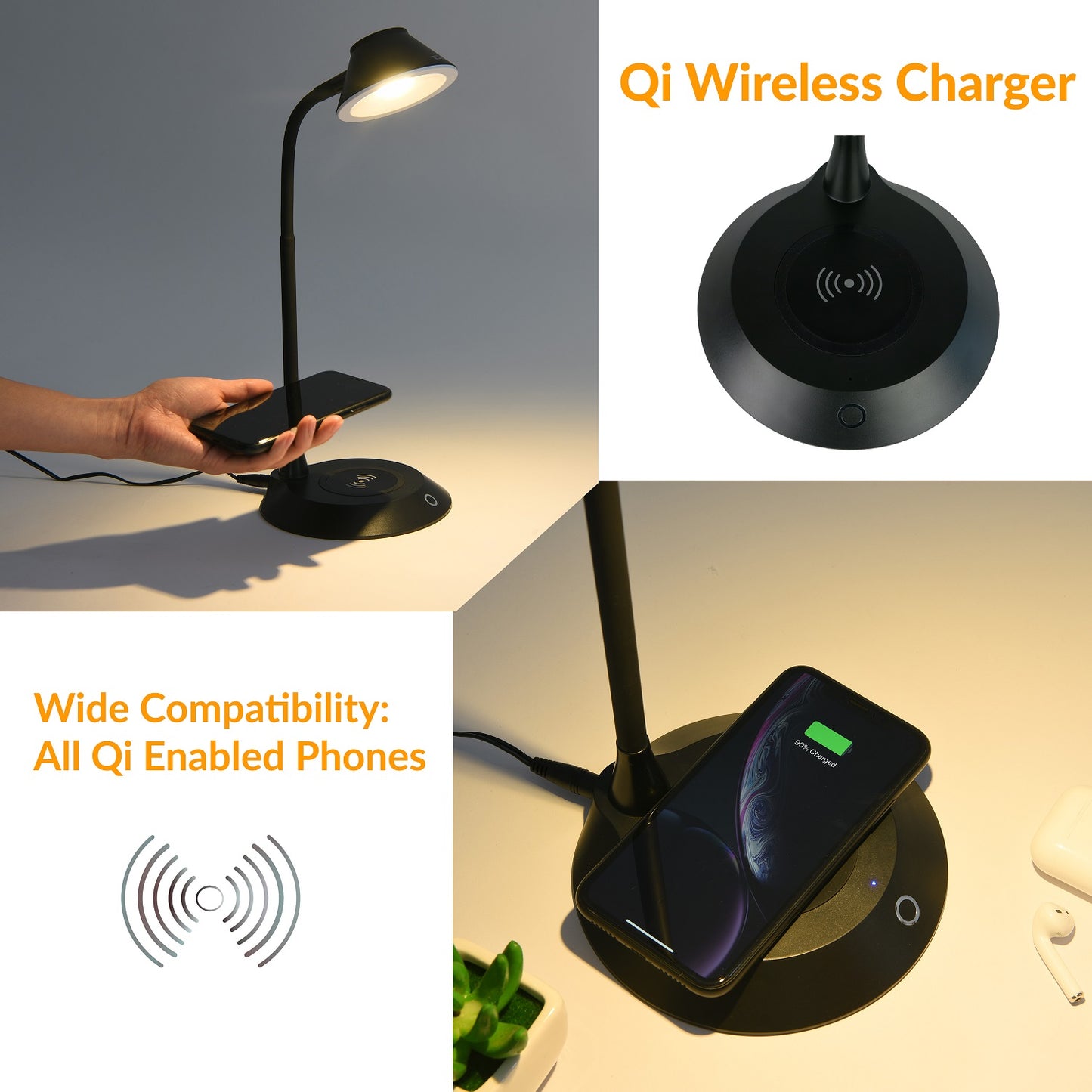 DAC® MP-323 LED Desk Lamp With Wireless Charger, Black