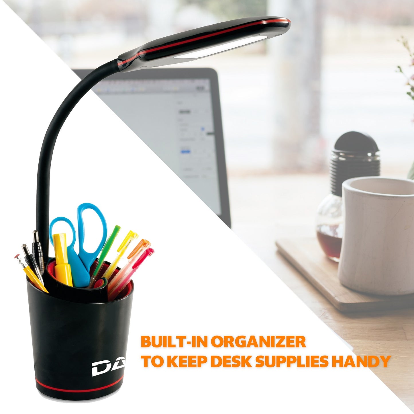 DAC® MP-329 LED Desk Lamp with Separable Swirl Organizer, Black