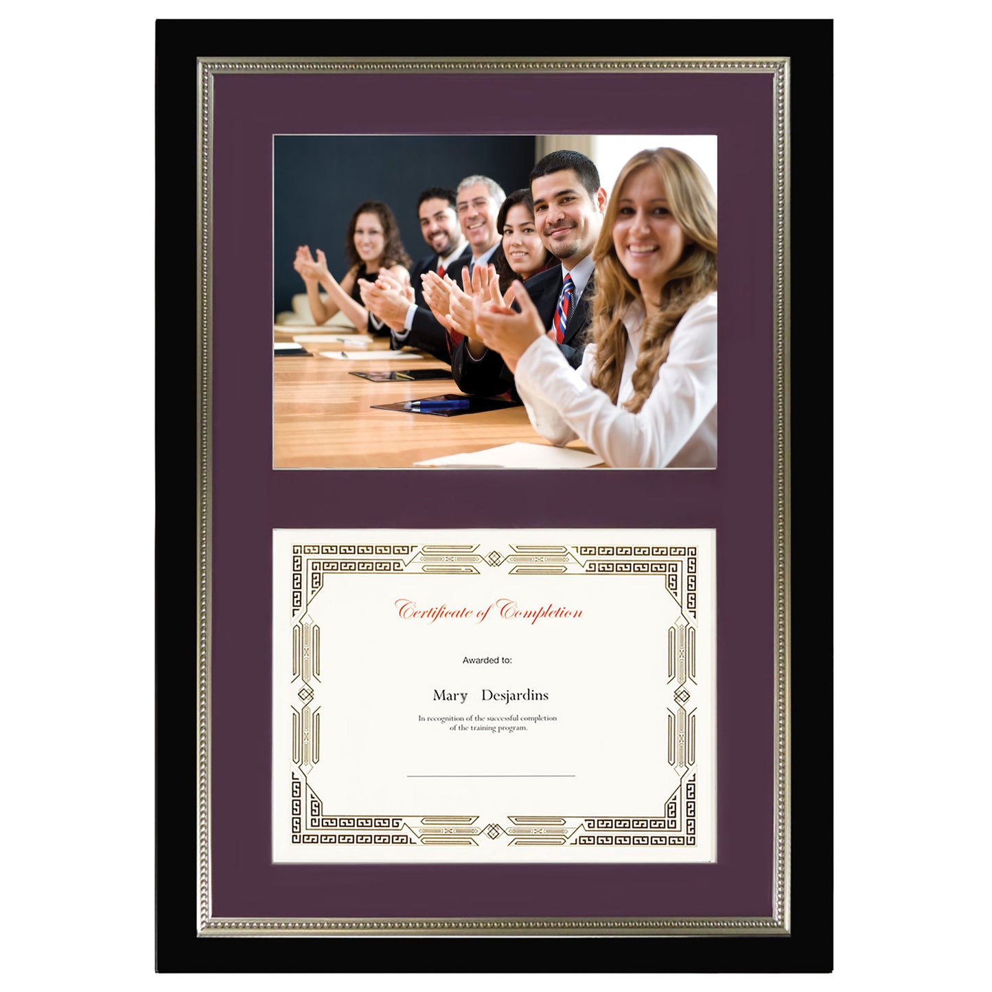 St. James® Dual Certificate Frame/Diploma Frame/Document Frame, Black w/ Burgundy Double Mat, 23¼ x 16¼" (59 x 41cm)