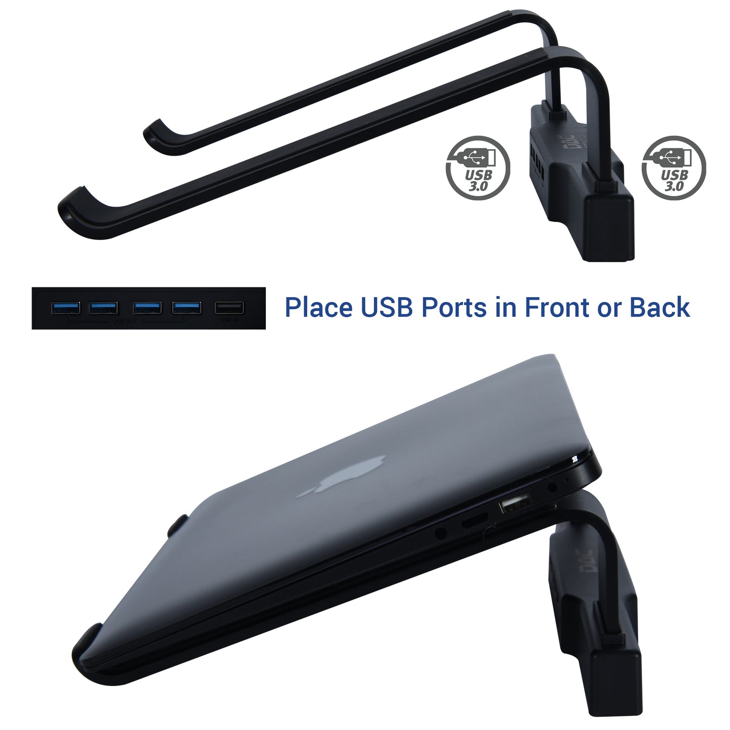 DAC® MP-220 Non-Skid Laptop Stand With 4-Port USB 3.0 Hub, Black