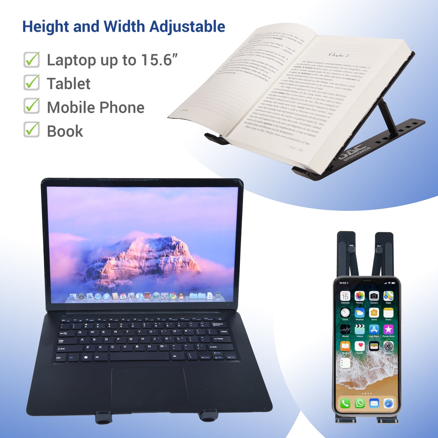 DAC® MP-222 Portable and Adjustable Laptop/Tablet Stand, Black