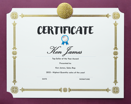 St. James® Elite™ Medallion Presentation Cards/Certificate Holder, Burgundy with Gold Medallion, Pack of 25, 83481