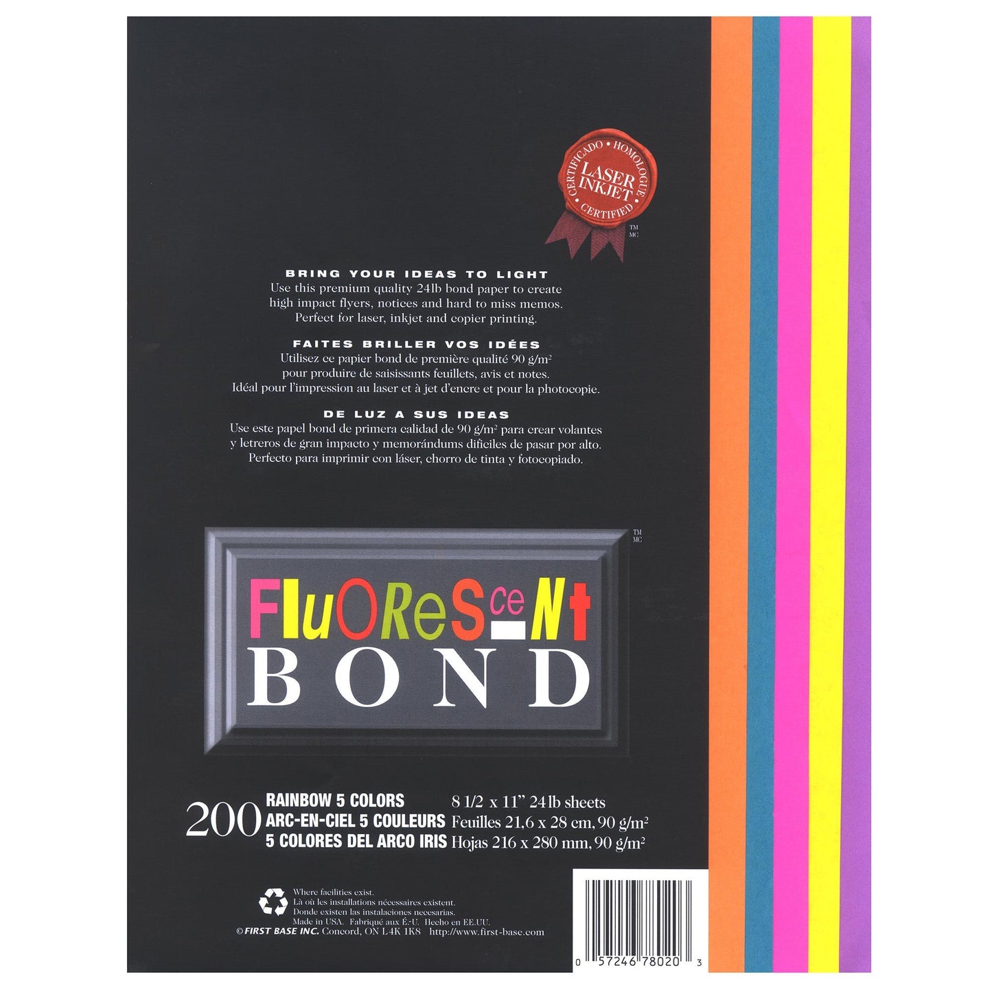 St. James® Fluorescent Bond Paper, Rainbow, 5 Colours, Pack of 200, 78020