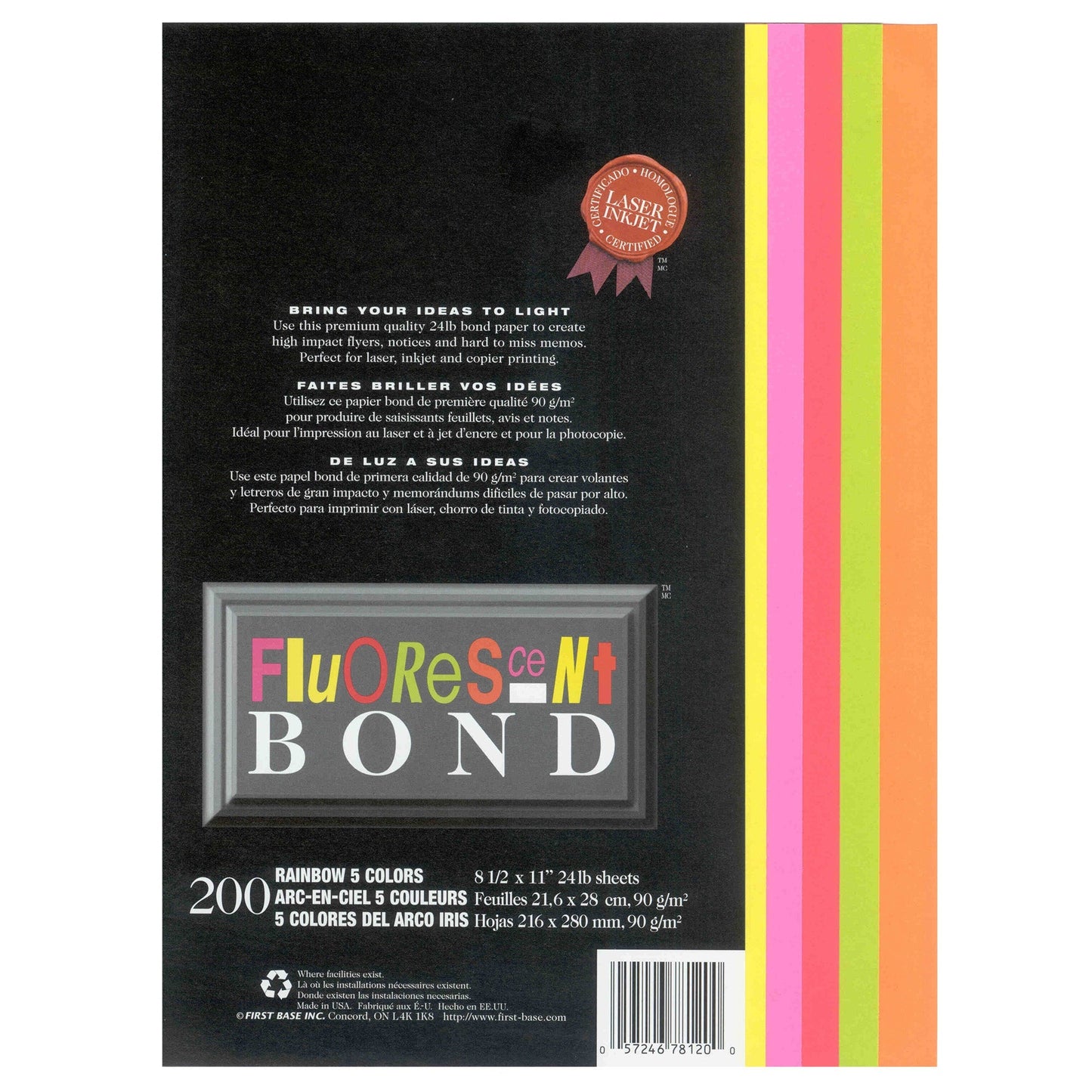 St. James® Fluorescent Bond Paper, Rainbow, 5 Bright Colours, Pack of 200, 78120