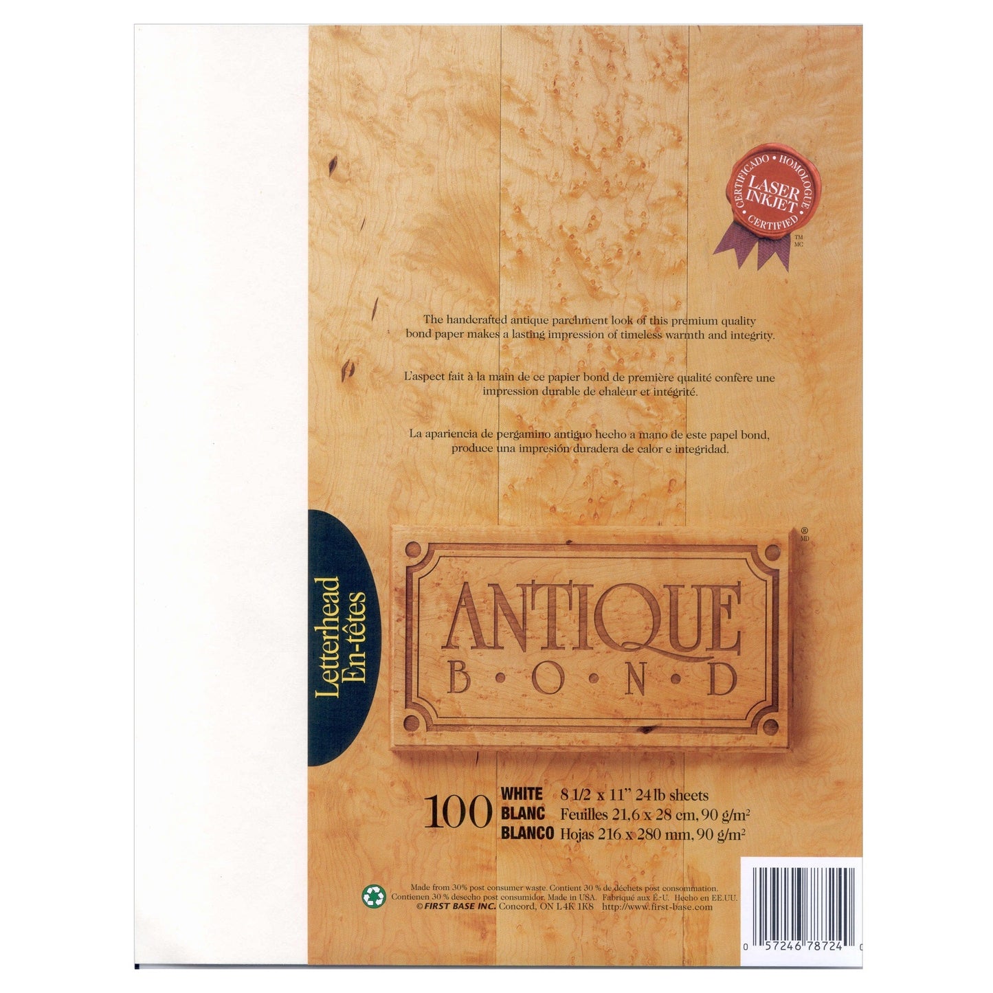 St. James® Antique Bond, 24 lb Letter-Size Paper, White, Pack of 100, 78724