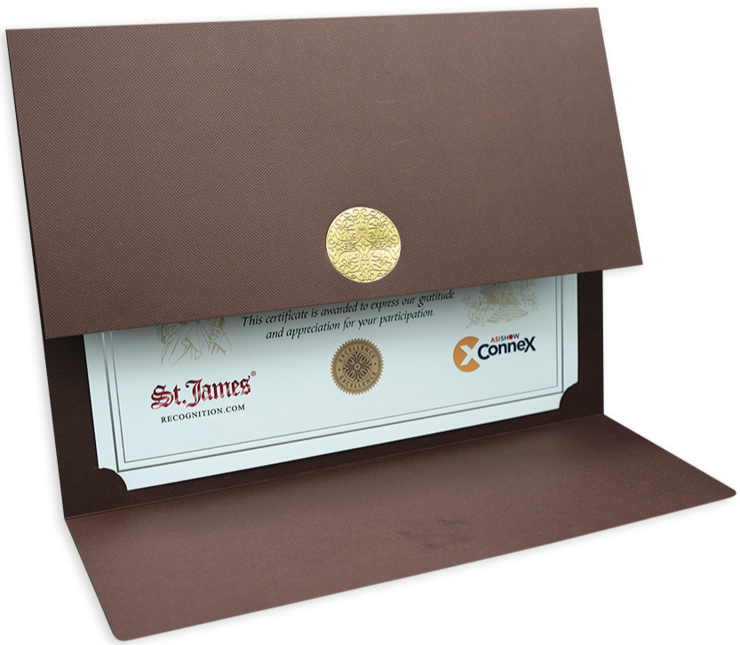 St. James® Certificate Holders/Document Covers/Diploma Holders, Brown, Gold Award Seal with Gold Ribbon, Pack of 5, 83828