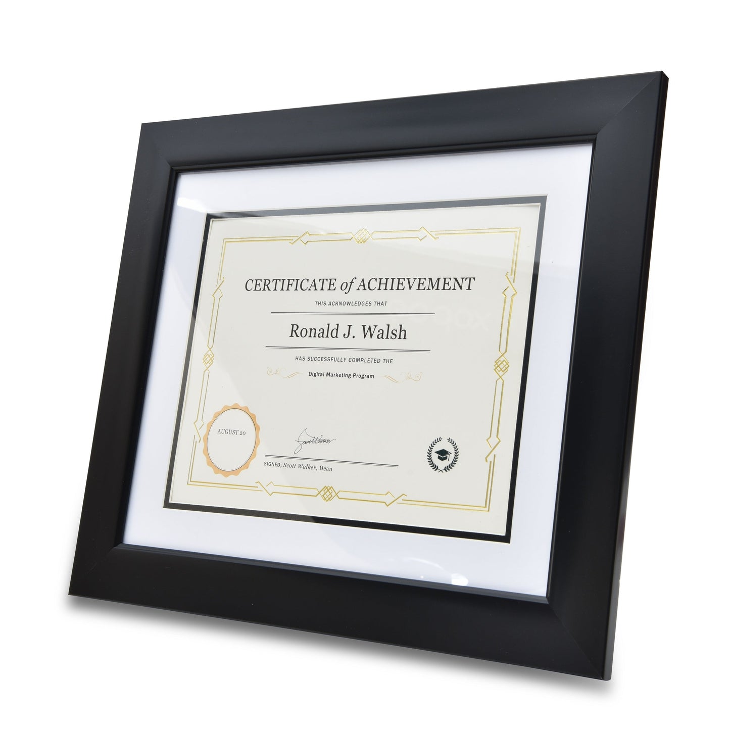 St. James® Certificate/Diploma/Document Frame, 8.5x11", Tuxedo Black with Double Mat White/Black, 83910