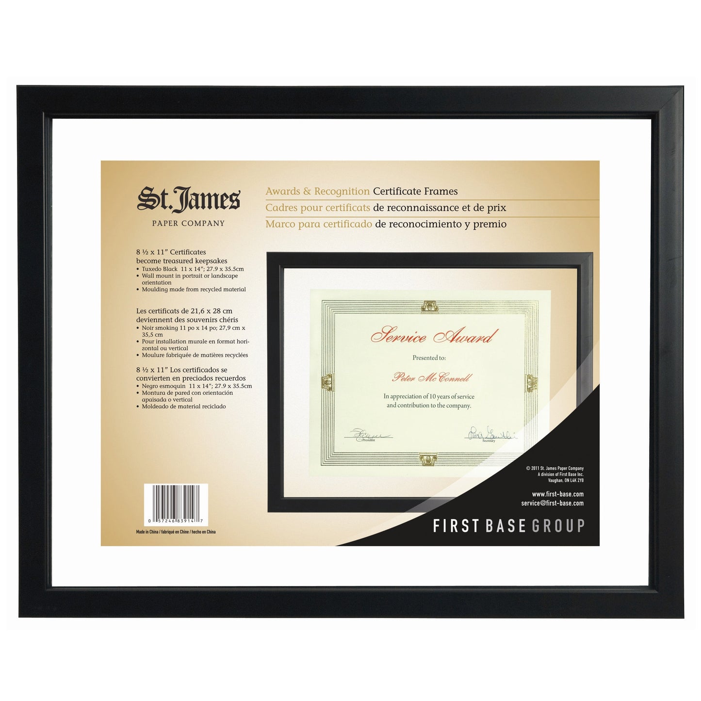 St. James® Certificate/Diploma/Document Frame, 8.5x11", Tuxedo Black, 83914