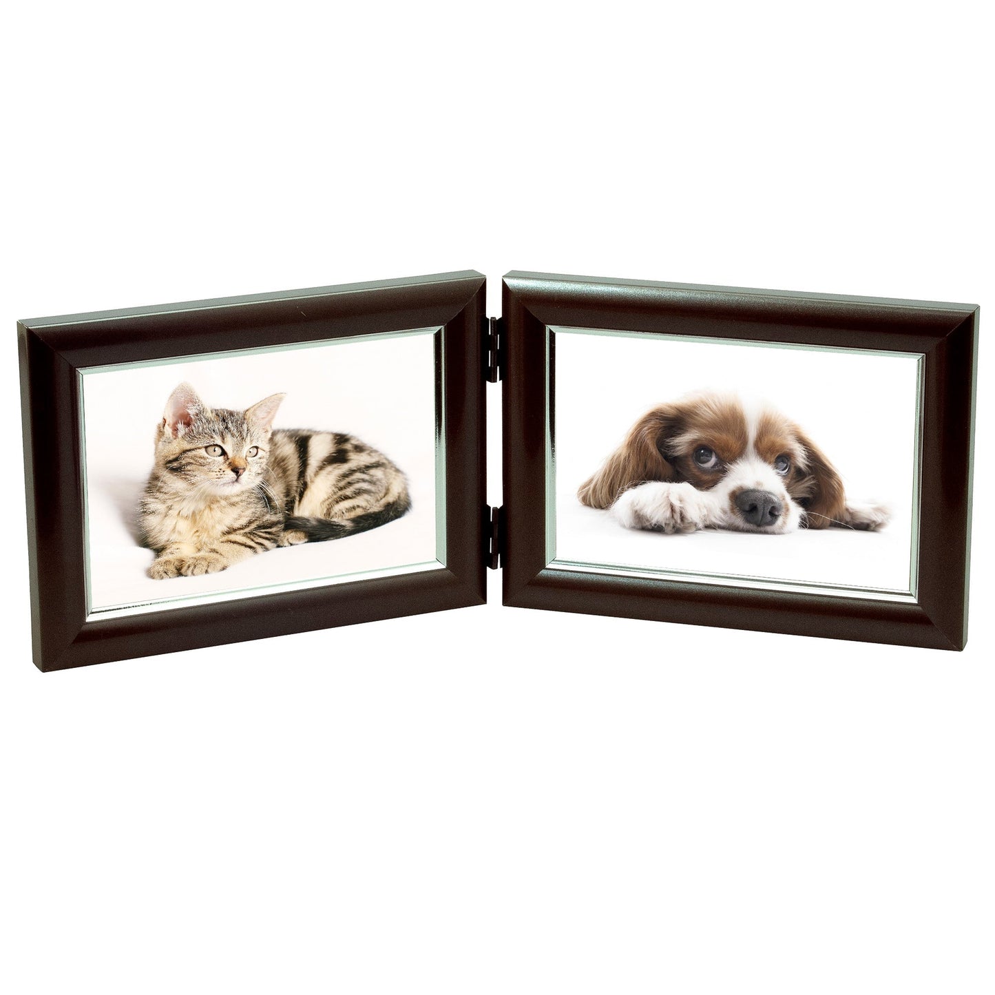 Dual Picture Photo Frame - For 2 6x4" Pictures - Horizontal - Easy Insert - Satin Mocha - Table Top Display