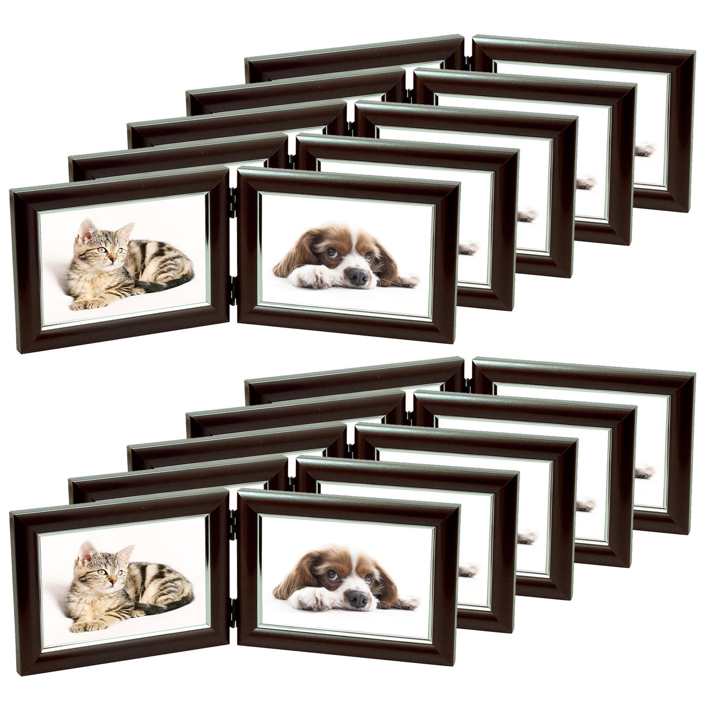 Dual Picture Photo Frame - For 2 6x4" Pictures - Horizontal - Easy Insert - Satin Mocha - Table Top Display