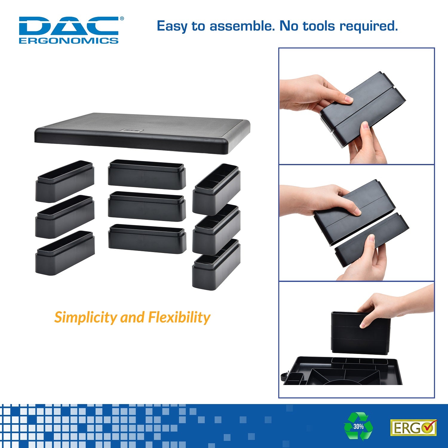 DAC® Stax™ MP-107 Ergonomic Height-Adjustable Monitor Riser/Laptop Sta ...