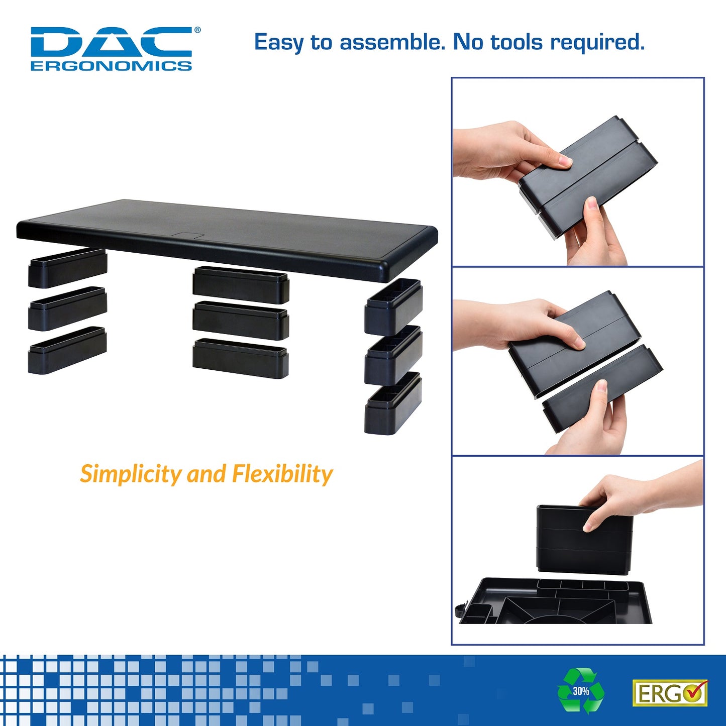 DAC® Stax™ MP-211 Height-Adjustable Ultra-Wide Monitor/Laptop Stand, Black