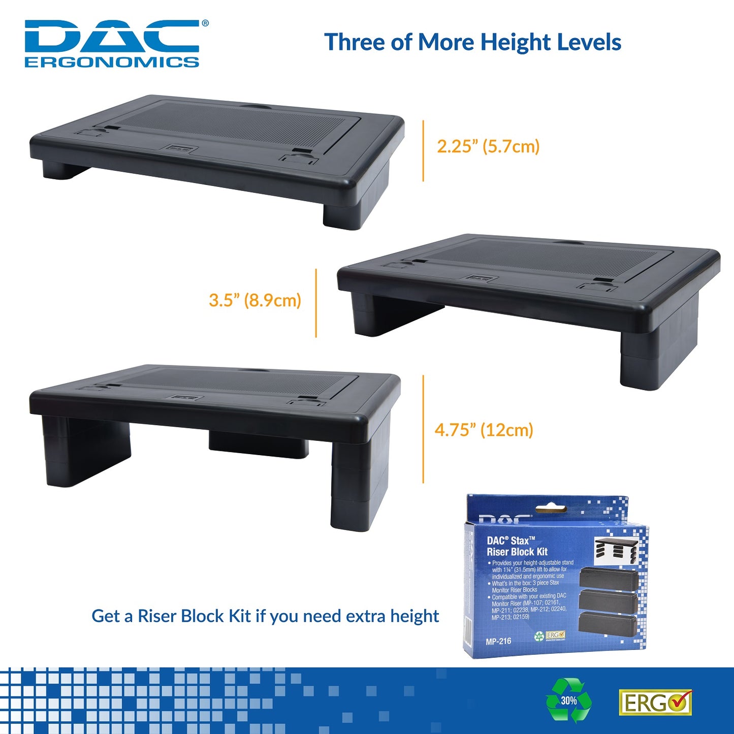 DAC® Stax™ MP-219 Height and Angle Adjustable Convertible Monitor, Laptop, Printer Stand