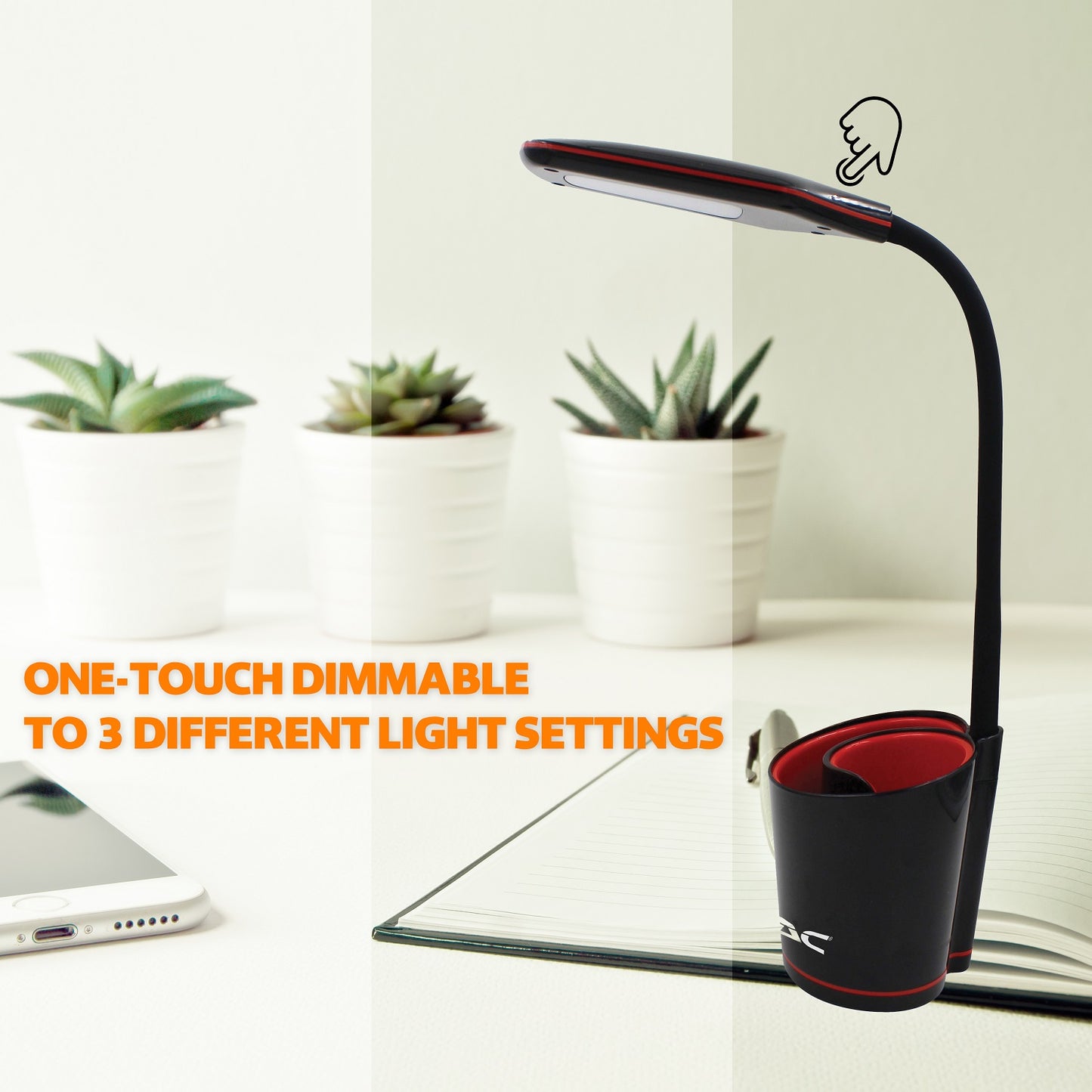 DAC® MP-329 LED Desk Lamp with Separable Swirl Organizer, Black