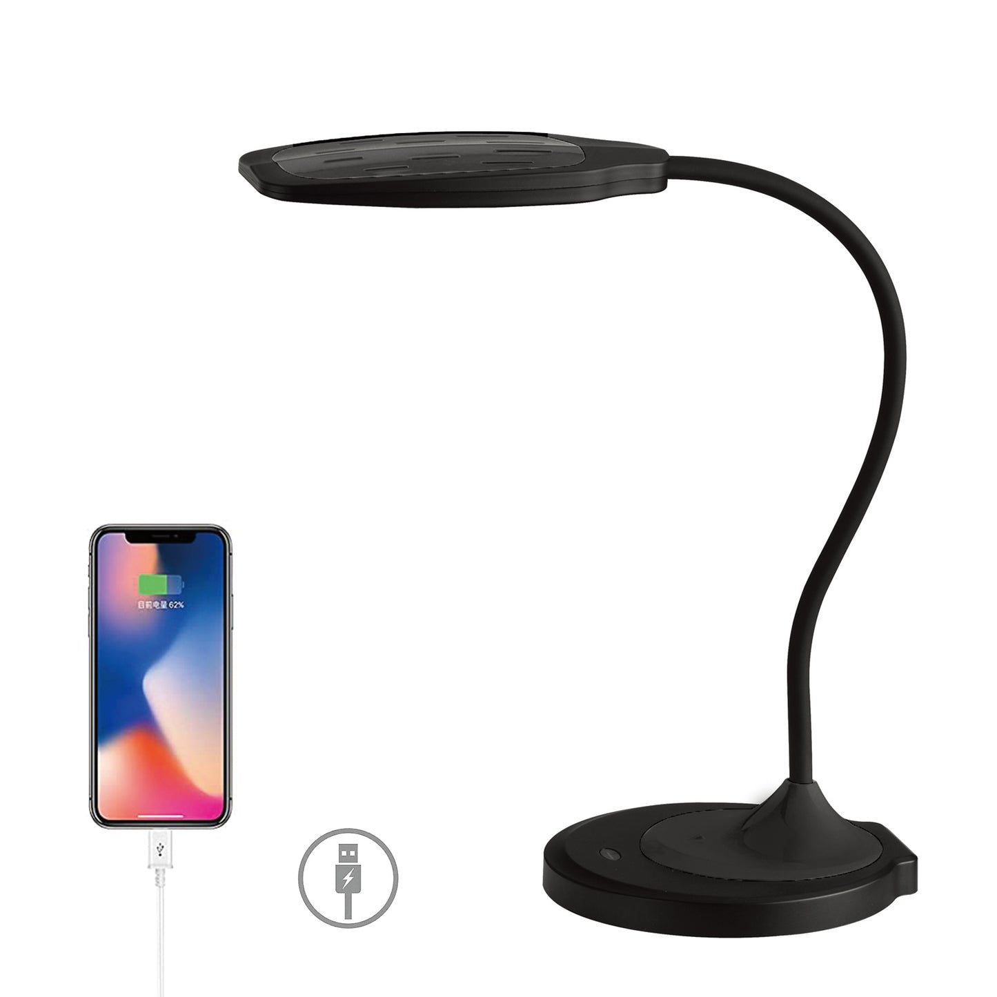 DAC® MP-352 Adjustable LED Desk Lamp/Table Lamp with USB Charging Port, Black