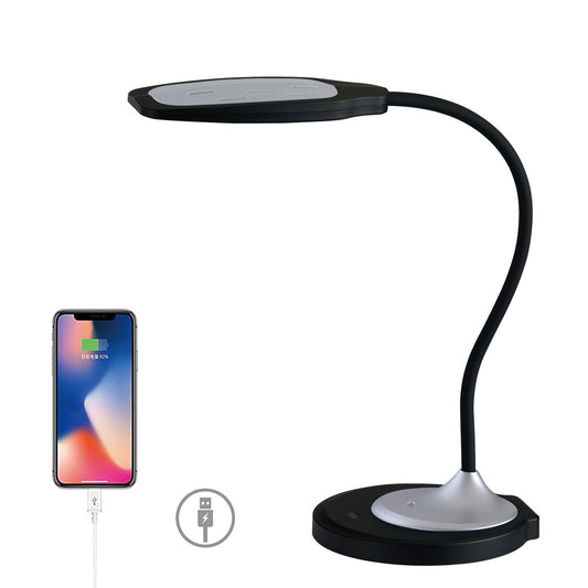 DAC® MP-354 Adjustable LED Desk Lamp/Table Lamp with USB Charging Port, Silver and Black
