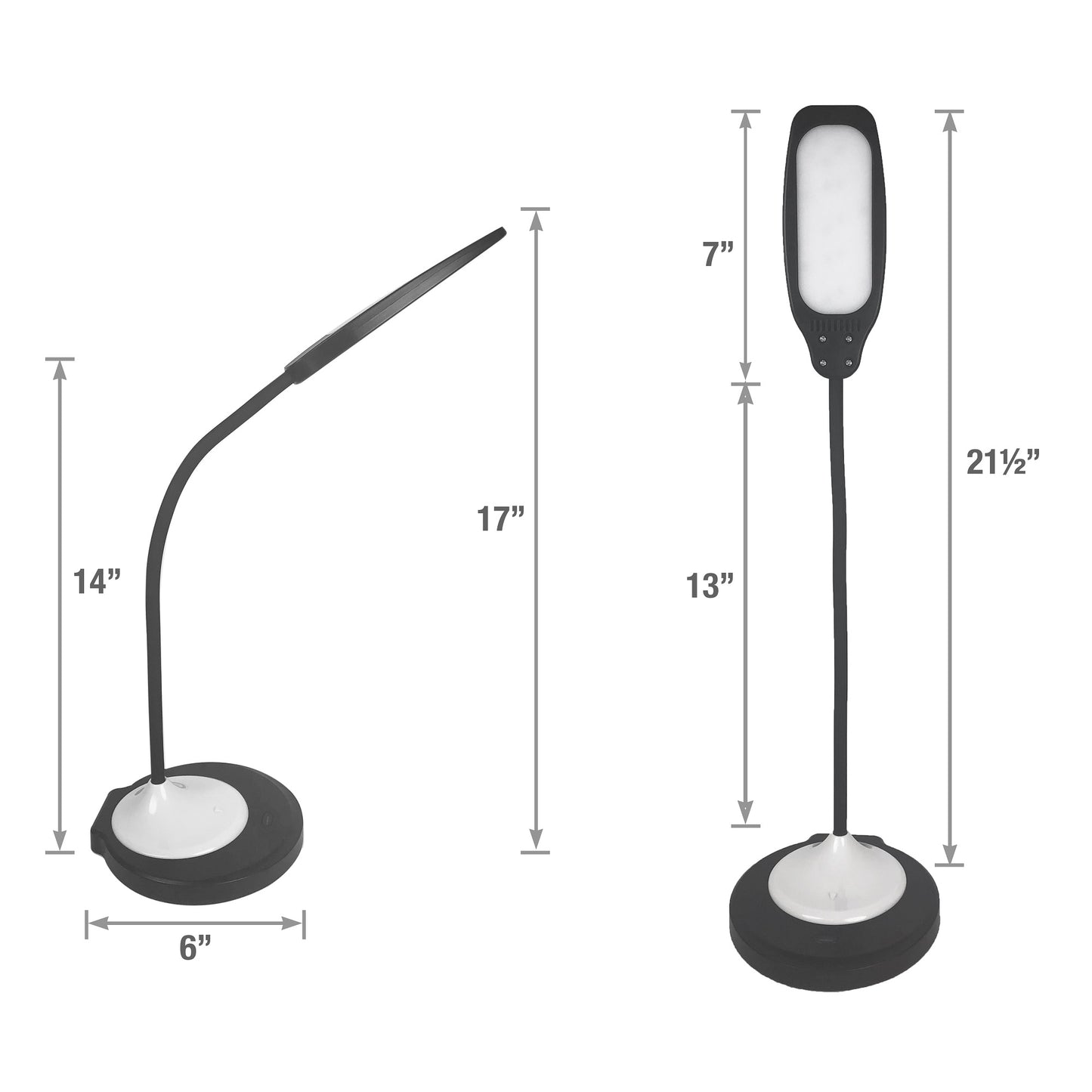 DAC® MP-356 Adjustable LED Desk Lamp/Table Lamp with USB Charging Port, White and Black