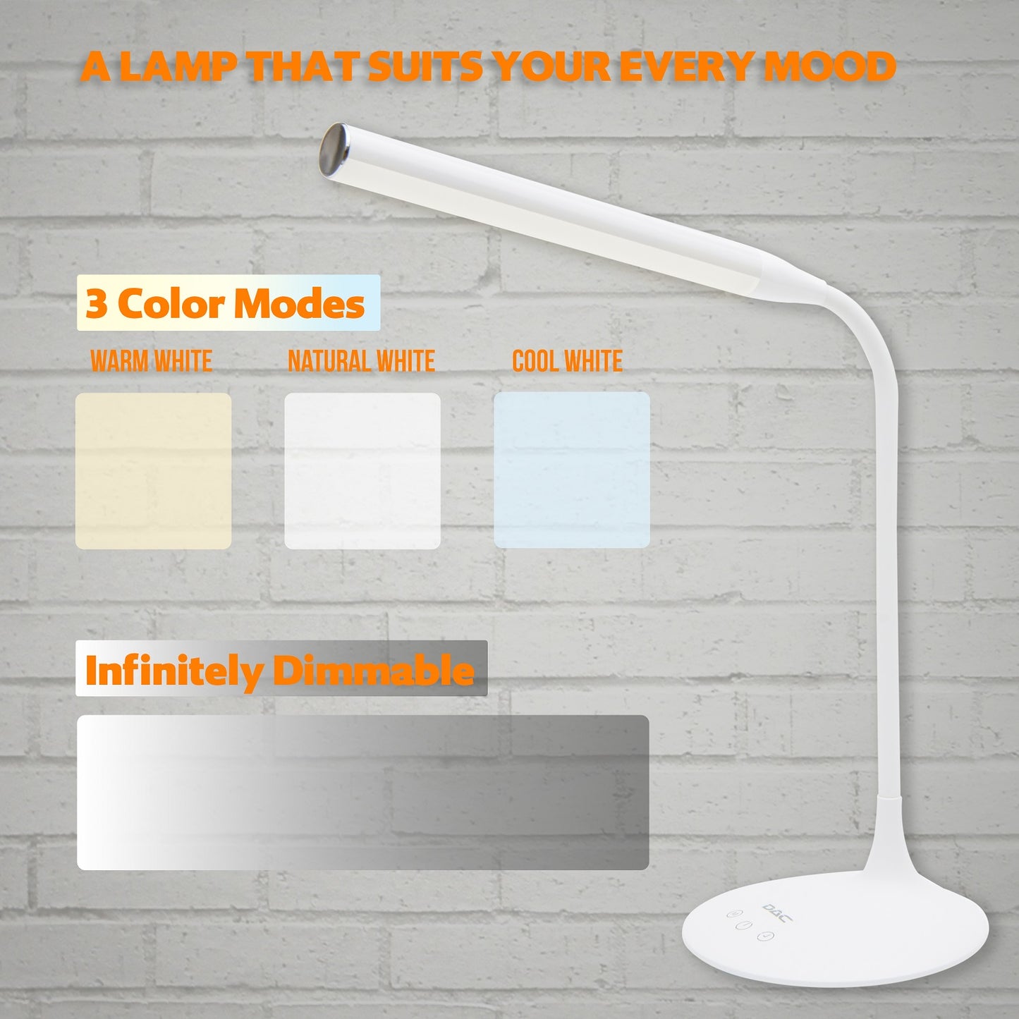 DAC® 15" Gooseneck LED Desk Lamp, Dimmable, White