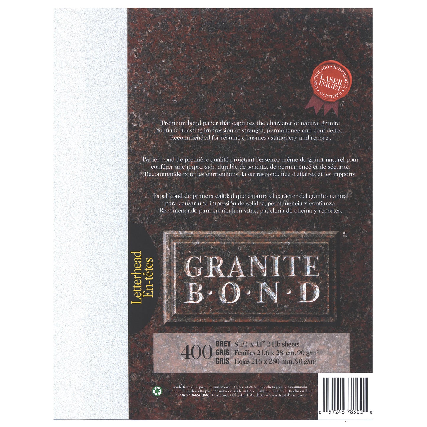 St. James® Granite Bond, 24 lb Letter-Size Paper, Grey, Pack of 400