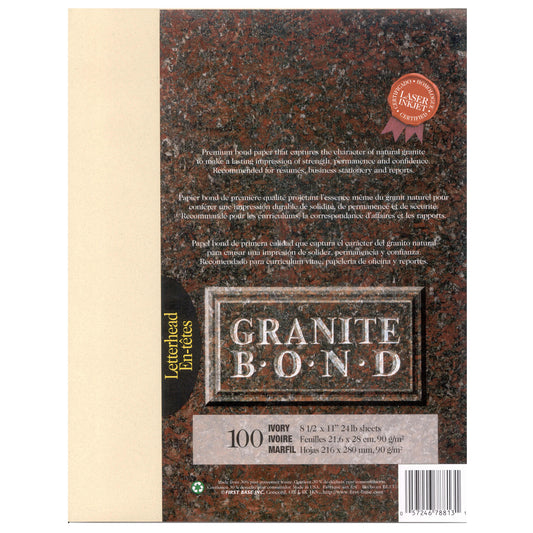 St. James® Granite Bond, 24 lb Letter-Size Paper, Ivory, Pack of 100