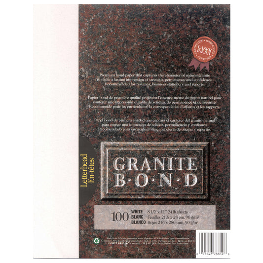 St. James® Granite Bond, 24 lb Letter-Size Paper, White, Pack of 100