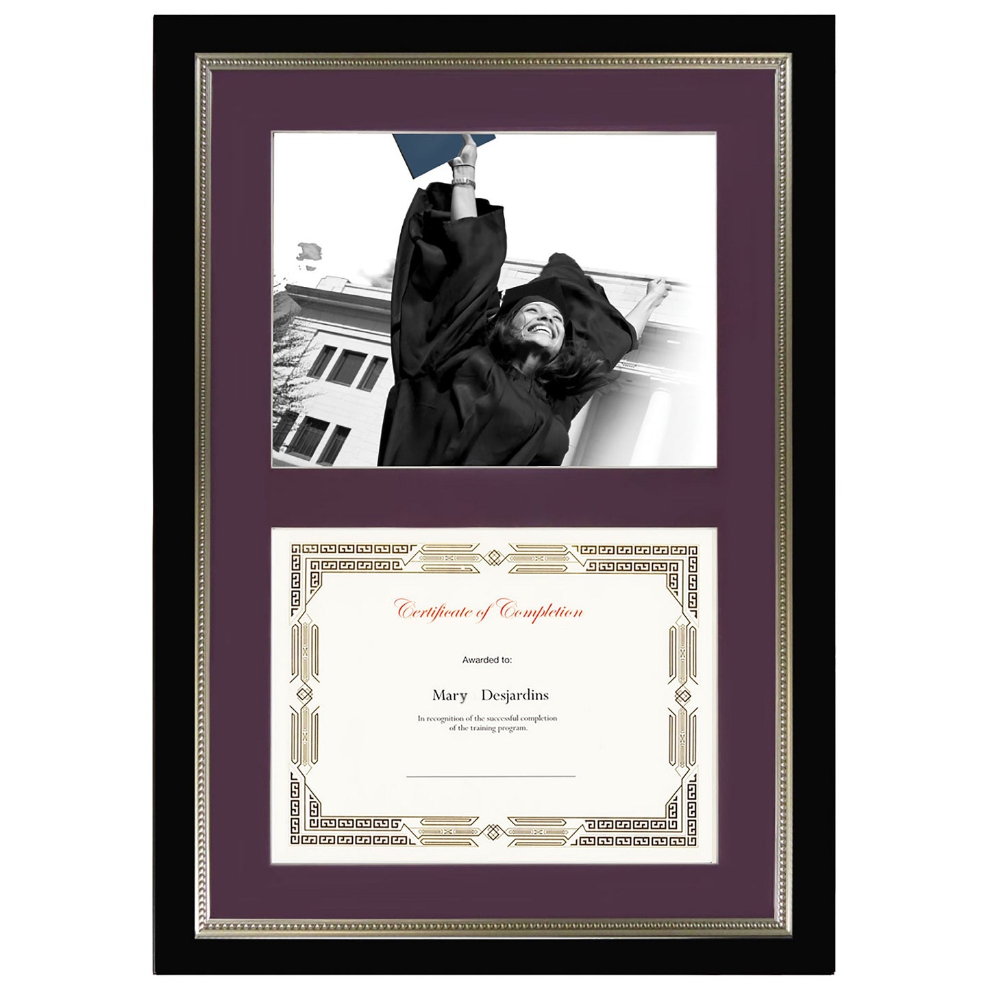 St. James® Dual Certificate Frame/Diploma Frame/Document Frame, Black w/ Burgundy Double Mat, 23¼ x 16¼" (59 x 41cm)