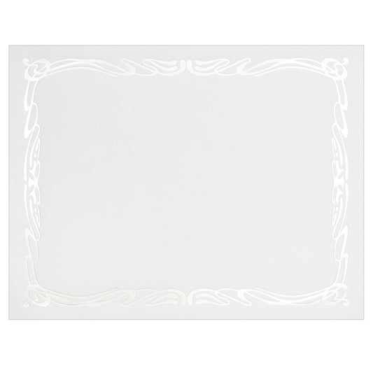 St. James® Elite™ Certificates. White Linen with Deco Silver Foil Design, Pack of 12