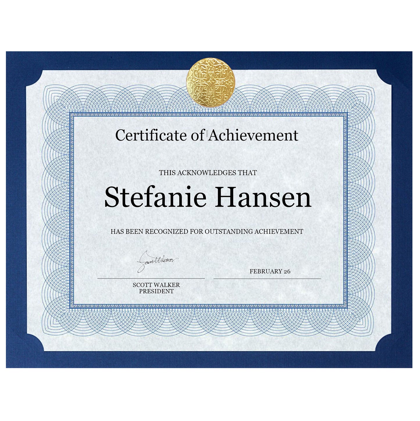 St. James® Elite™ Medallion Presentation Cards/Certificate Holder, Navy with Gold Medallion, Pack of 25