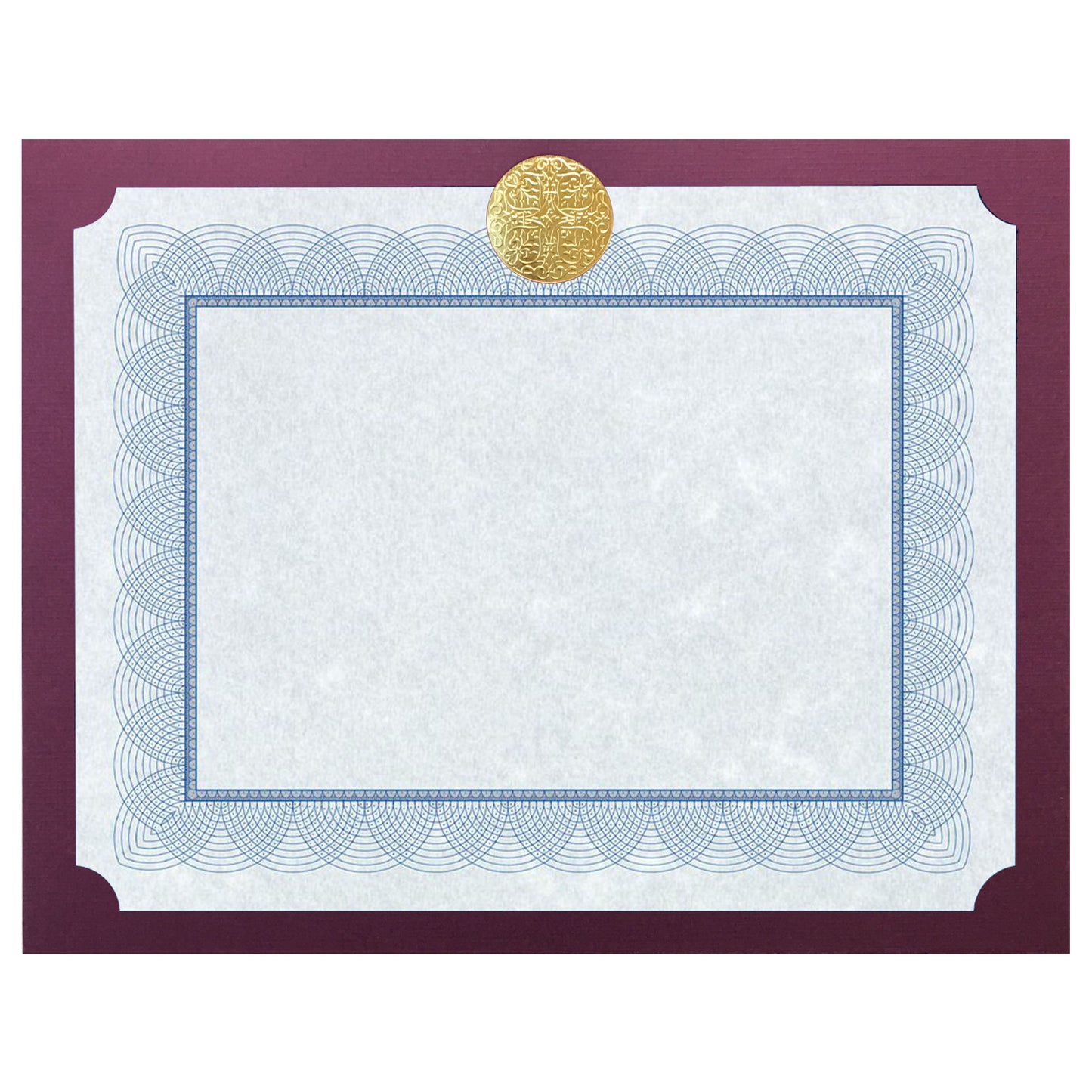 St. James® Elite™ Medallion Presentation Cards/Certificate Holder, Burgundy with Gold Medallion, Pack of 25