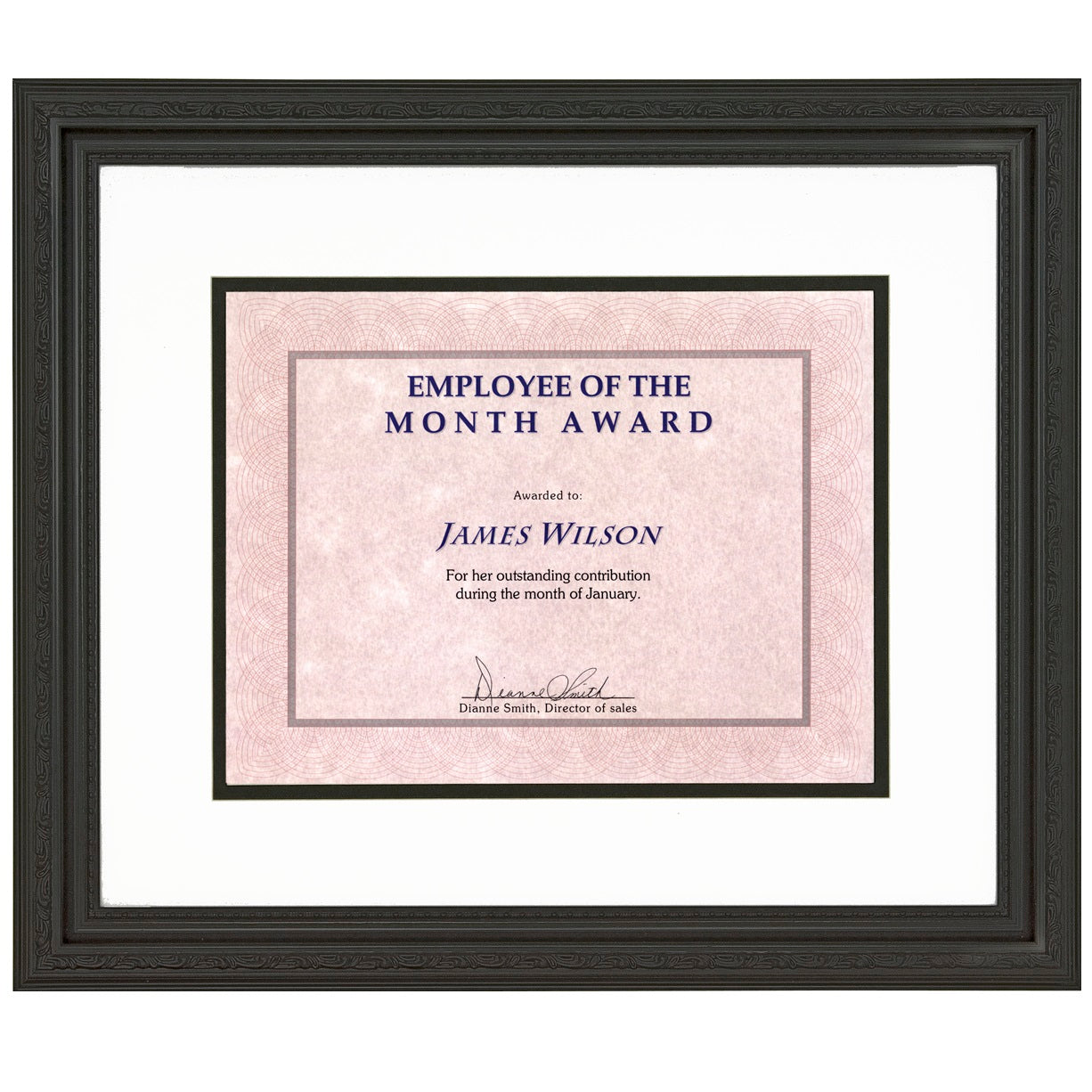 St. James® Awards & Certificate Frame/Diploma Frame/Document Frame,17½ x 14¾" (44 x 38cm), Florentine Black with Double Mat White/Black