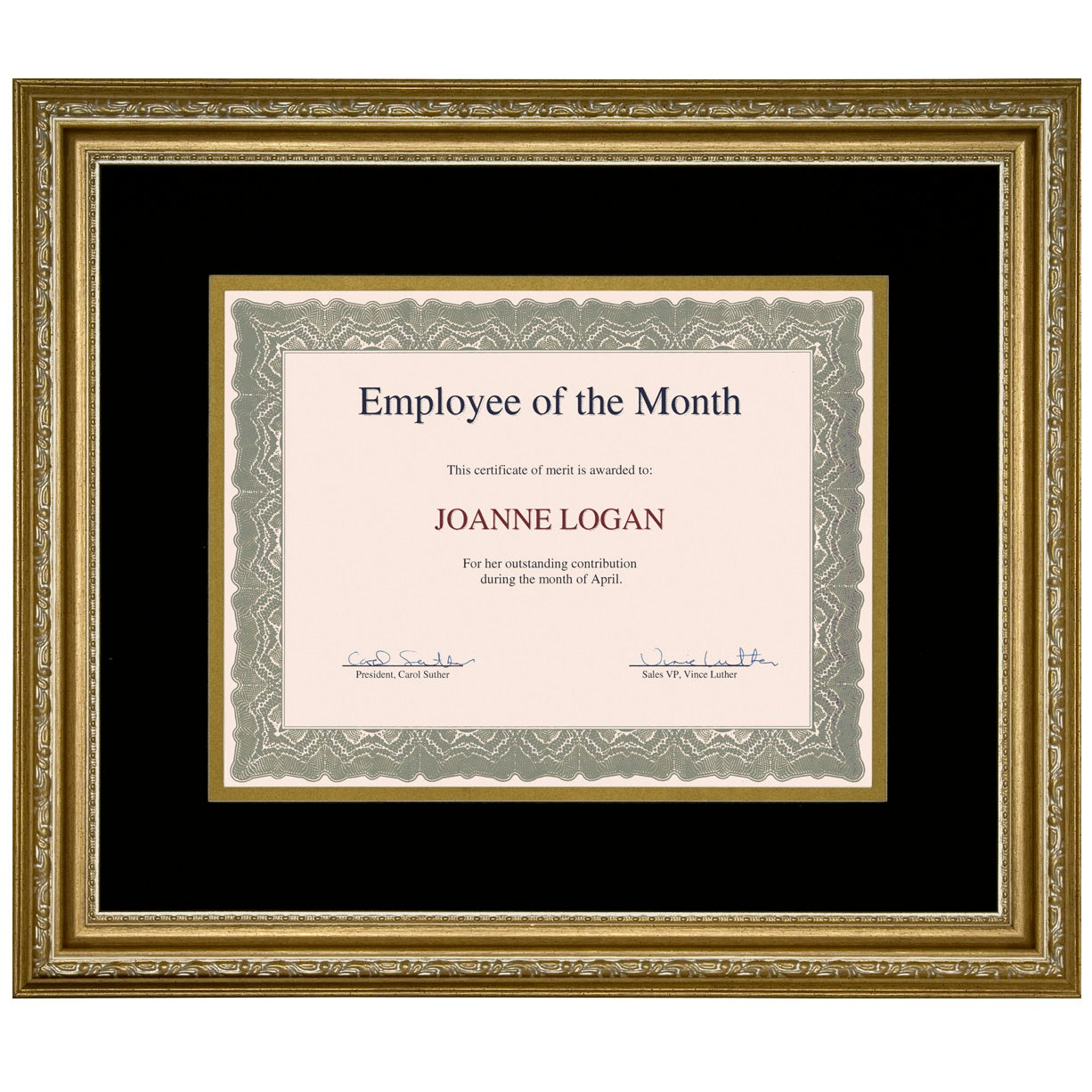 St. James® Awards & Certificate Frame/Diploma Frame/Document Frame,17½ x 14¾" (44 x 38cm),Florentine Gold w/Double Mat Black/Gold