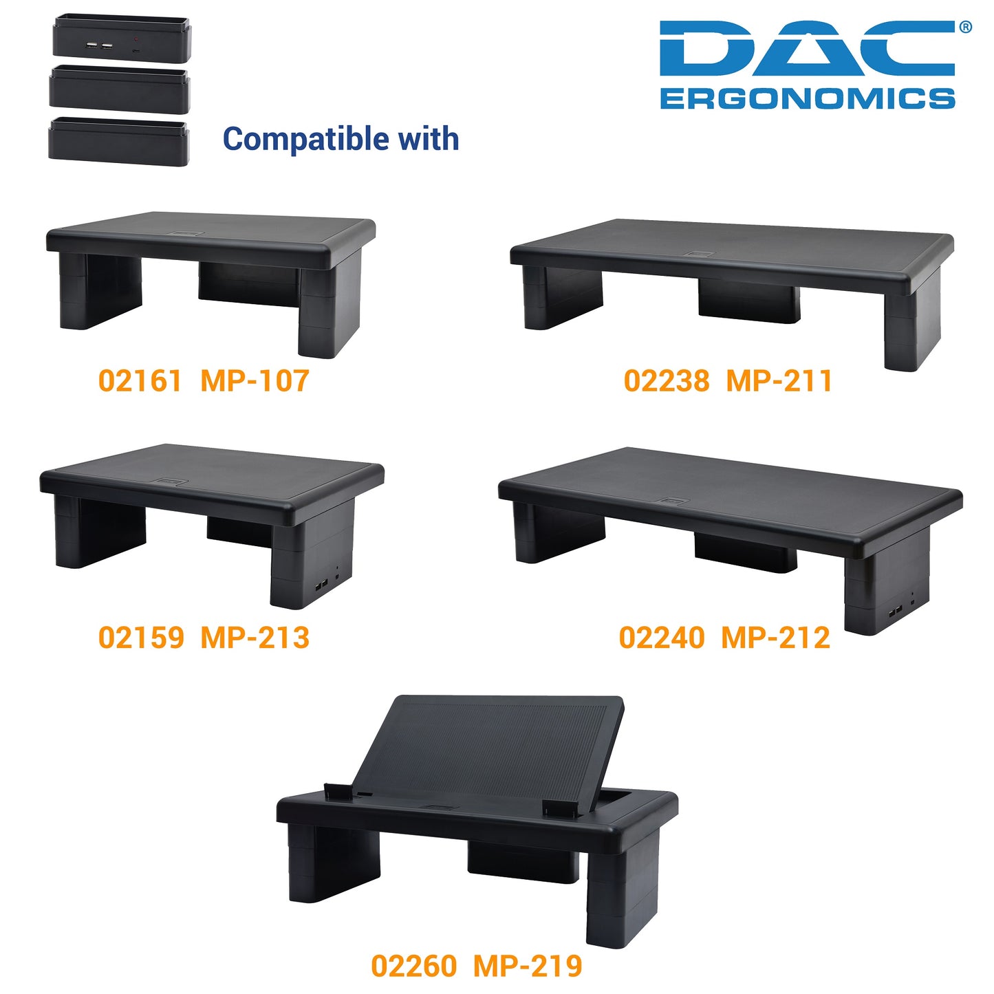 DAC® Stax™ MP-232 Monitor Riser Block Kit with 2 USB Charging Ports