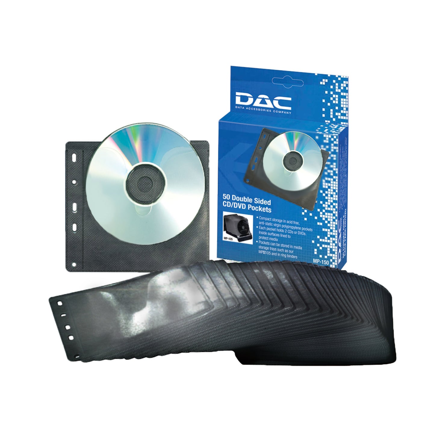 DAC® MP-150 Double-Sided CD Pockets, Pk. 50 cd pocket holder
